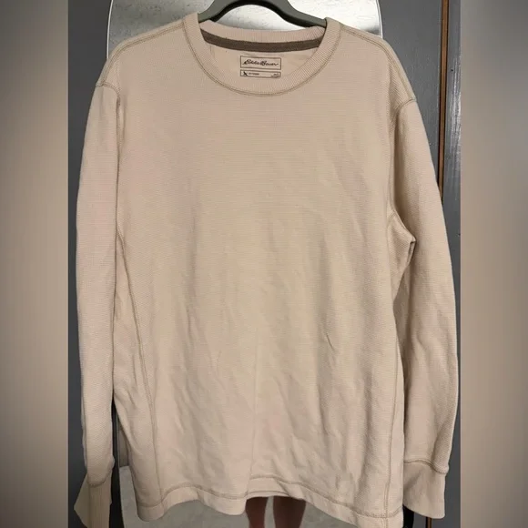 Eddie Bauer Off-White Waffle Knit Crew Neck Shirt - Picture 4 of 7